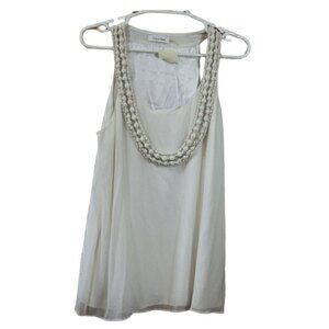 Calvin Klein White Crepe Beaded Necklace Swing Tank LG
